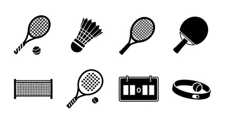 Monochrome Sports Equipment and Scores Icons Set