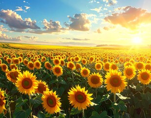 Obraz premium Generated image of a bright summer sunflower field