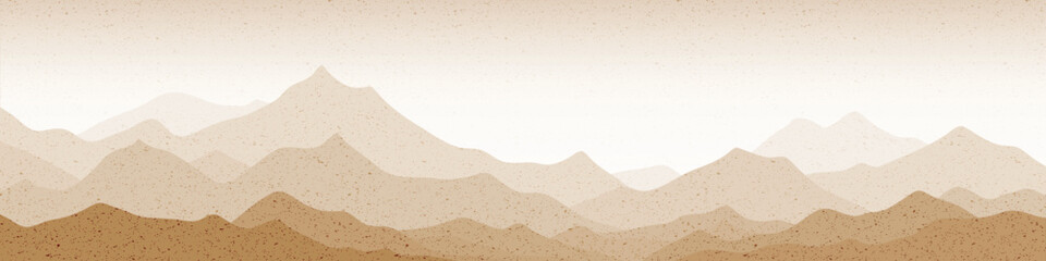 Sunrise in the mountains, sepia shades, retro effect, ridge gradients, vector illustration, panoramic view