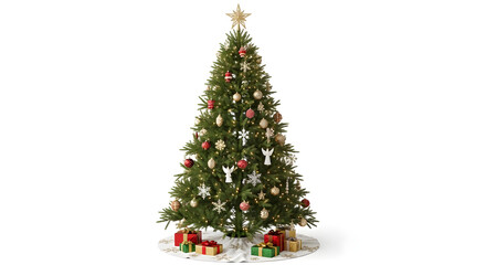 Fototapeta premium Beautifully decorated Christmas tree with presents underneath, creating a festive holiday scene