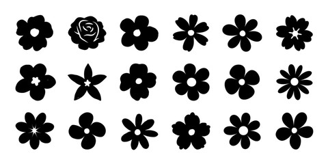 Hand drawn flower silhouettes collection vector.