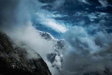 Hathi Peak covered by storm clouds in Nanda Devi Range