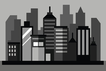 Fototapeta premium Monochrome Illustration of a Cityscape with Various Buildings and Skyscrapers