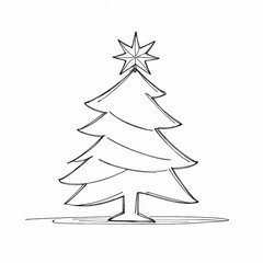 Minimal line art christmas tree with star for rustic holiday decor