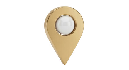 Isolated gold map pointer with center dot, location pin, destination marker, place symbol