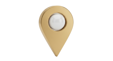 Isolated gold map pointer with center dot, location pin, destination marker, place symbol