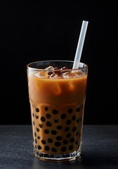 Refreshing tapioca tea served with chewy tapioca pearls in a glass, delicious bubble tea beverage popular worldwide, sweet and creamy drink perfect for summer, café culture, and Asian-inspired lifesty