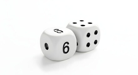 Close-up shot of two white dice on a white background, representing chance and luck in games