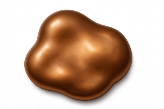 Molten metallic bronze liquid blob creating abstract liquid metal shape, fluid gold paint surface dripping