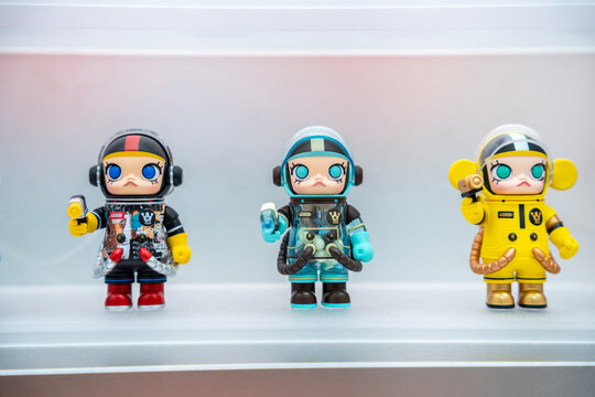 Bangkok, Thailand - September 4, 2025 :  Mega Space Molly 100% v.2-A Jean-Michel Basquiat, Mint Chocolate and Banana on display at Popmart Store.