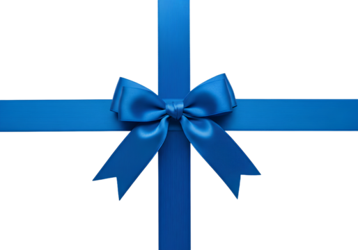 Blue Gift Ribbon and Bow on Transparent Background