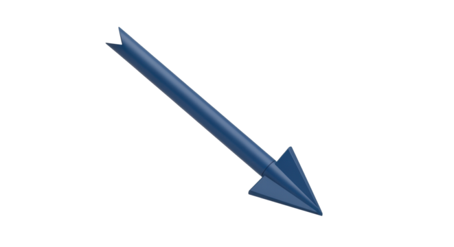 Isolated Arrow Object Pointing Downward a Precise Blue Geometric Shape for Wayfinding