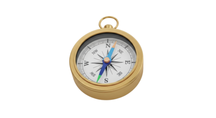 Isolated old brass compass, navigational instrument for travel or adventure, nobody around