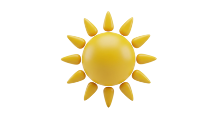 Isolated sunny day symbol rendered in 3D, round shape with rays emanating all around