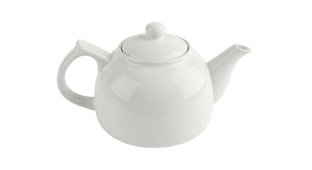 Isolated porcelain teapot with round body and lid, simple serving beverage vessel