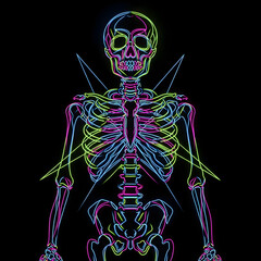 Abstract neon skeleton illustration on black background