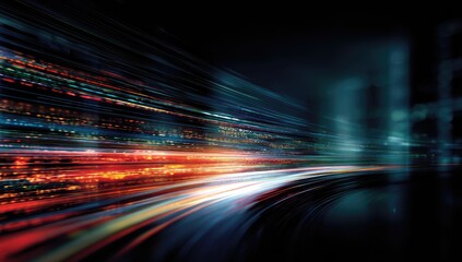 Dynamic abstract showing light trails and city blur, suggestive of speed and technological advancement