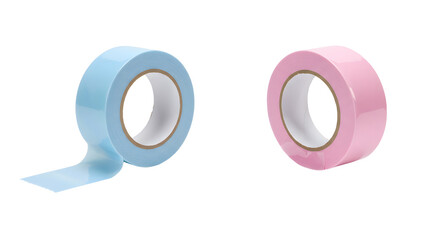 Blue and pink adhesive tape rolls isolated on white background, perfect for crafts and color coding