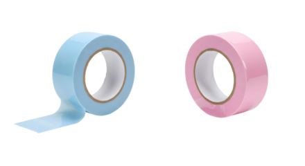 Blue and pink adhesive tape rolls isolated on white background, perfect for crafts and color coding