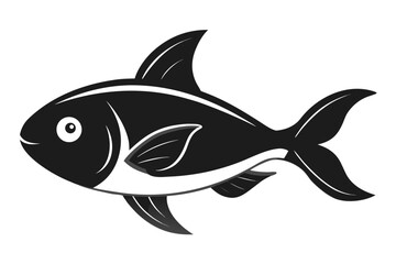 Fototapeta premium Stylized Black and White Fish Illustration with Fins and Tail on White Background