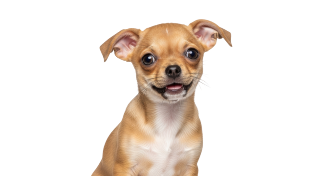 Isolated Chihuahua puppy with tan coat, looking at camera in studio, dog portrait