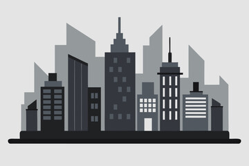 Fototapeta premium Stylized Illustration of City Skyline with Buildings in Gray and Black Colors