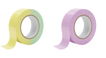 Yellow and purple masking tapes isolated on white background, perfect for crafts and DIY projects