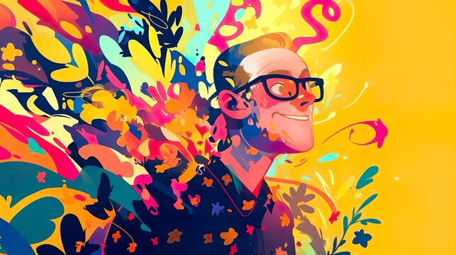 Close-up of a man's intense, scowling eyes in a bold color style.