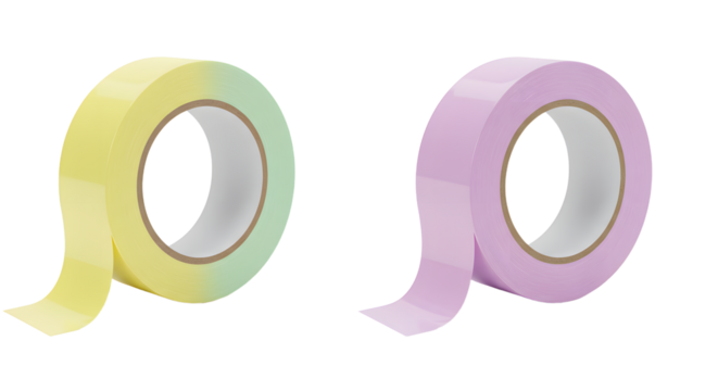 Yellow and purple masking tapes isolated on white background, perfect for crafts and DIY projects