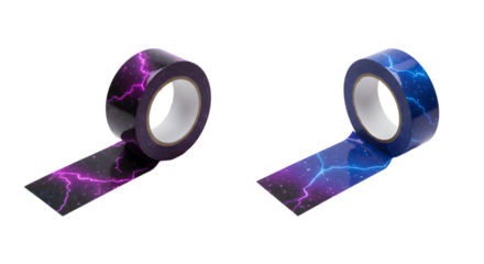Two rolls of decorative adhesive tape with purple and blue lightning patterns, perfect for craft projects and creative wrapping