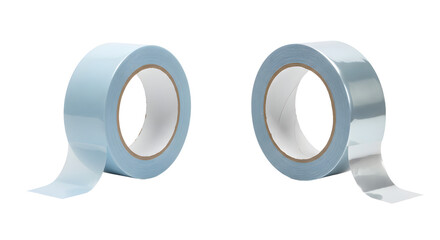 Two rolls of light blue adhesive tape isolated on white background, perfect for office, art, and craft projects