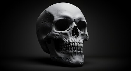 Obraz premium Human skull anatomical study isolated on dark background for medical educational concepts