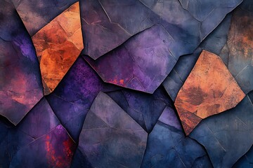 Textured abstract background with geometric shapes in purple orange and blue hues