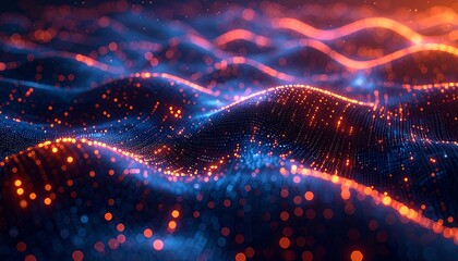 Abstract digital landscape of glowing particles