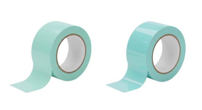 Two rolls of light blue adhesive tape isolated on white background, perfect for crafting and office use