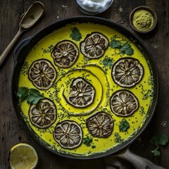 A vibrant vegan curry with decoration