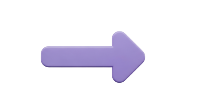 Isolated purple arrow pointing right for direction, navigation, indication and graphic design