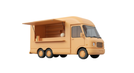 Isolated food truck or van for street vending, mobile retail with open side, no people