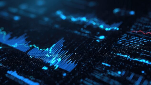 Abstract digital image showcasing data visualization, charts, and dynamic interactive elements