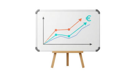 Isolated presentation board showing graph with arrow pointing up with euro currency sign