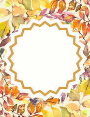 Warm fall poster template with leaf motif and blank center, ideal for Thanksgiving invites, seasonal sale banners