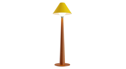 Isolated Yellow Lamp Shade on Wood Base, Floor Lamp, Light Fixture, Wood Lamp, Living Room