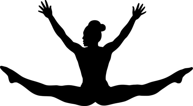 Dynamic Acrobat Silhouette in Straddle Jump Pose, Minimal Gymnastics and Fitness Design