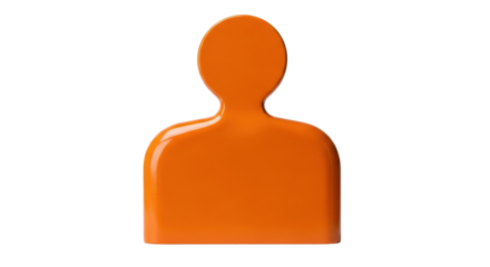 Isolated icon representing people, orange glossy stylized human symbol on a blank backdrop