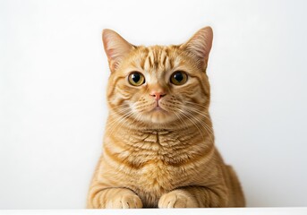 Obraz premium A close-up portrait of a ginger cat looking directly at the viewer against a white background.