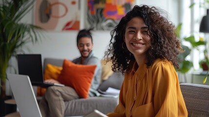 Smiling woman working from home