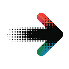 Abstract arrow graphic with halftone effect and gradient, isolated on white background technology background