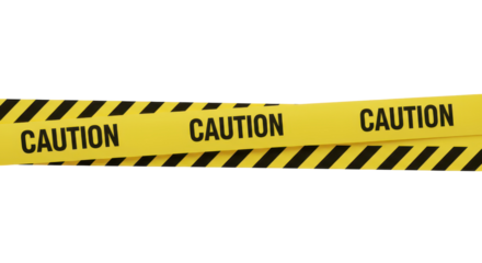 Safety First: Close-up of a yellow caution tape with black diagonal stripes, prominently displaying the warning CAUTION amidst a stark background.