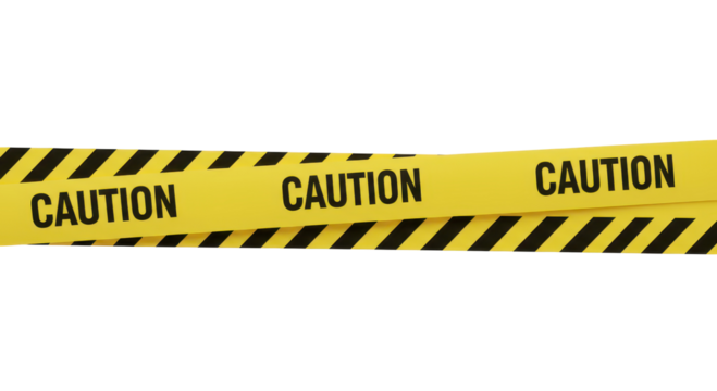Safety First: Close-up of a yellow caution tape with black diagonal stripes, prominently displaying the warning CAUTION amidst a stark background.