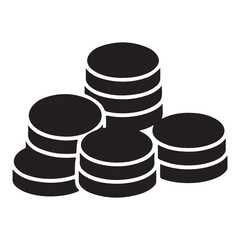 A stack of black coins with white stripes, isolated on a white background, representing wealth and finance technology background